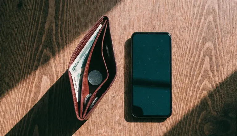 東京の生活費を表す、日本円の紙幣・硬貨とスマートフォン